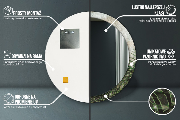 Specchio tondo con cornice stampata Foglie di felce