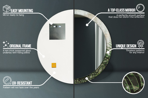 Specchio tondo con cornice stampata Foglie di felce