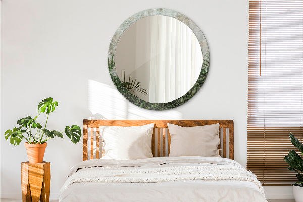 Specchio tondo con cornice stampata Foglie di felce