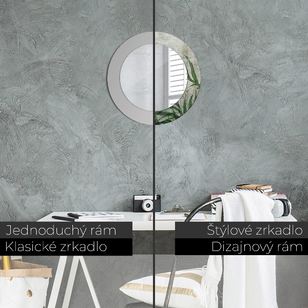 Specchio tondo con cornice stampata Foglie di felce