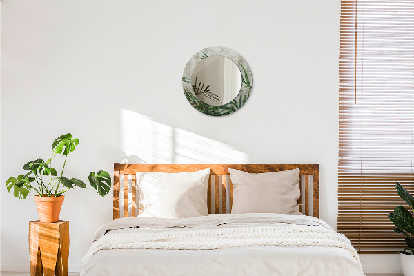 Specchio tondo con cornice stampata Foglie di felce