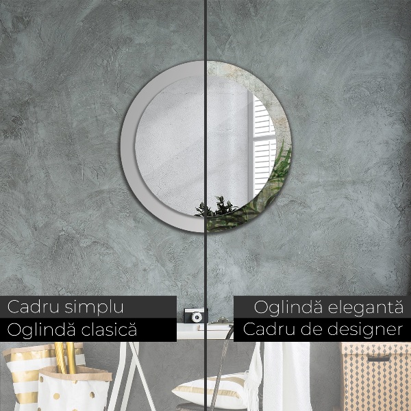 Specchio tondo con cornice stampata Foglie di felce