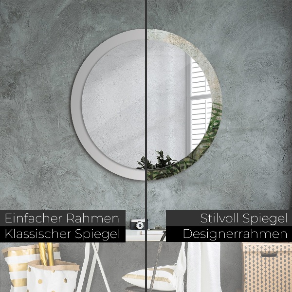 Specchio tondo con cornice stampata Foglie di felce