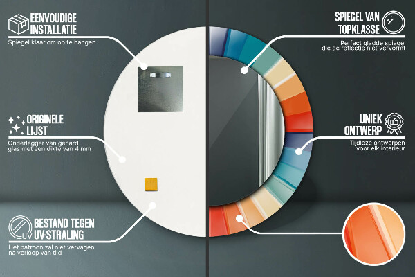 Specchio tondo con cornice stampata Cinture concentriche radiali
