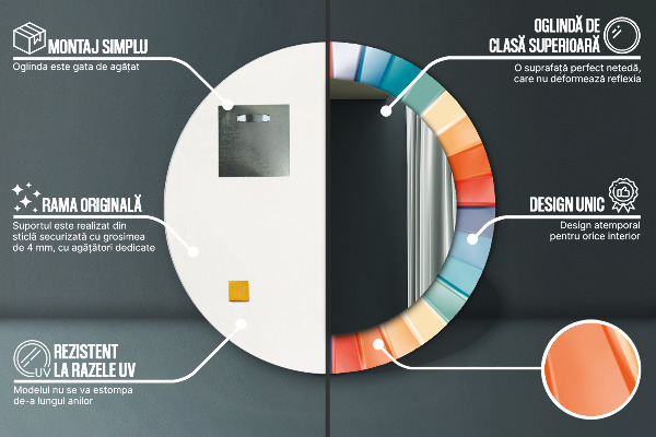 Specchio tondo con cornice stampata Cinture concentriche radiali