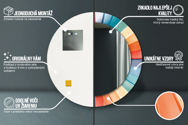 Specchio tondo con cornice stampata Cinture concentriche radiali