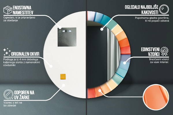 Specchio tondo con cornice stampata Cinture concentriche radiali