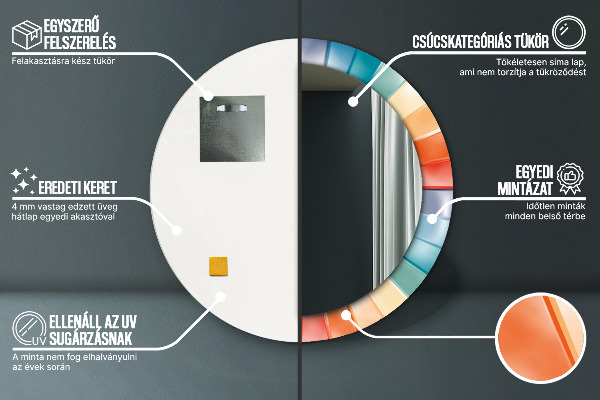 Specchio tondo con cornice stampata Cinture concentriche radiali