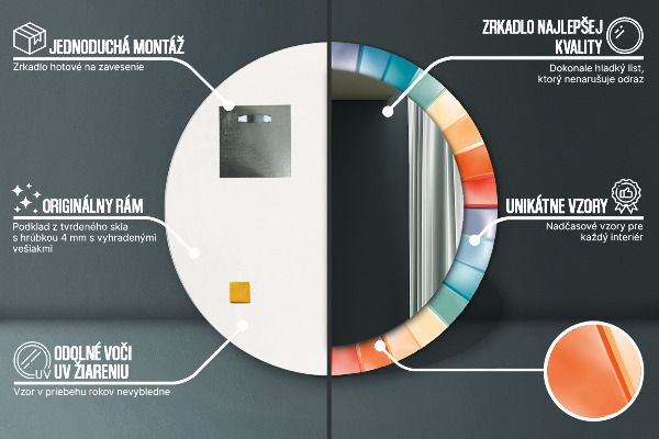 Specchio tondo con cornice stampata Cinture concentriche radiali