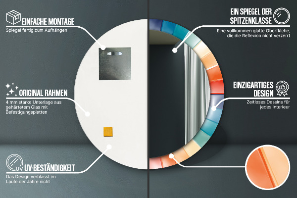 Specchio tondo con cornice stampata Cinture concentriche radiali