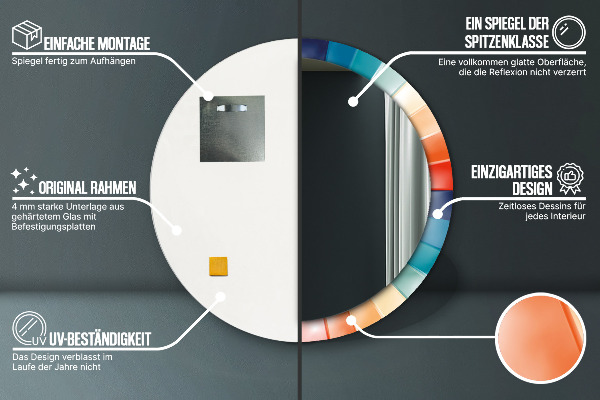 Specchio tondo con cornice stampata Cinture concentriche radiali