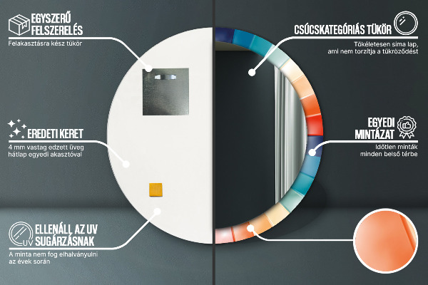 Specchio tondo con cornice stampata Cinture concentriche radiali