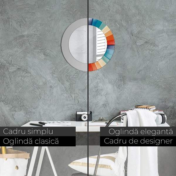 Specchio tondo con cornice stampata Cinture concentriche radiali