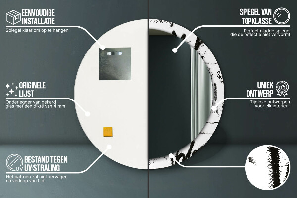 Specchio tondo con cornice stampata Modello di graffiti