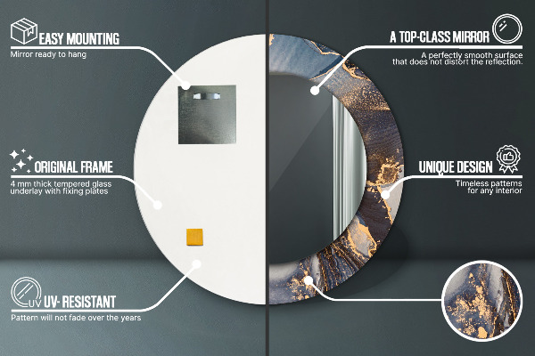 Specchio tondo con cornice stampata Fluido astratto