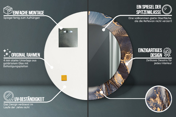 Specchio tondo con cornice stampata Fluido astratto