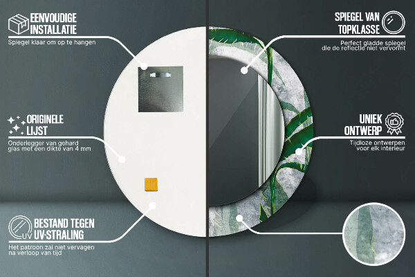 Specchio tondo stampato Foglie tropicali