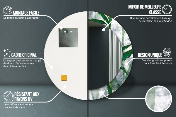 Specchio tondo stampato Foglie tropicali