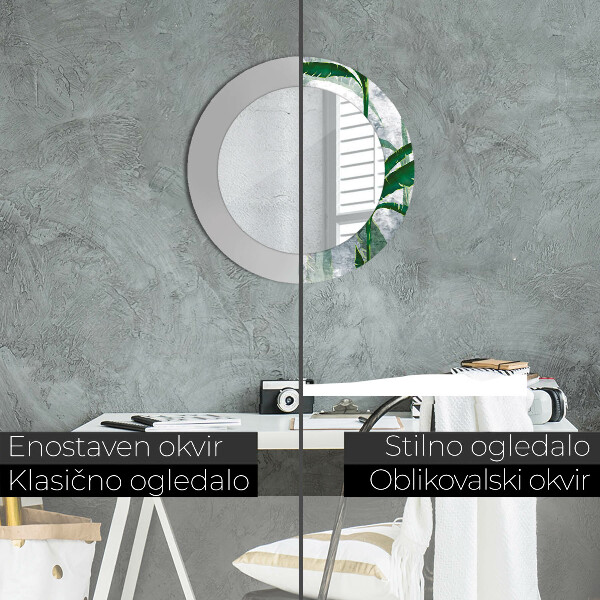 Specchio tondo stampato Foglie tropicali