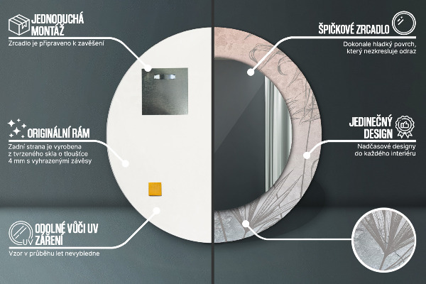 Specchio tondo stampato Fiori tropicali