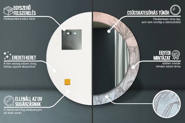 Specchio tondo stampato Fiori tropicali