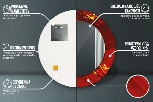 Specchio tondo stampato Marmo rosso