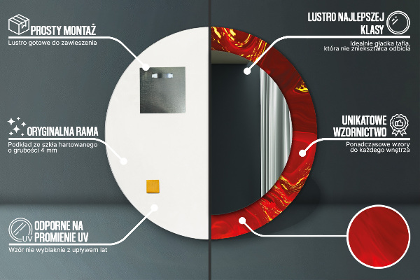 Specchio tondo stampato Marmo rosso