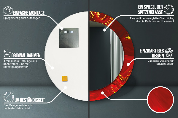 Specchio tondo stampato Marmo rosso