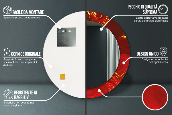 Specchio tondo stampato Marmo rosso