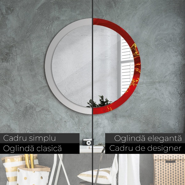 Specchio tondo stampato Marmo rosso