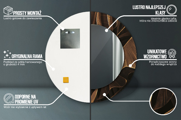 Specchio tondo decoro Foglie di banana marrone