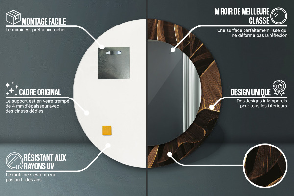 Specchio tondo decoro Foglie di banana marrone