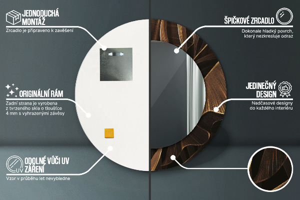 Specchio tondo decoro Foglie di banana marrone