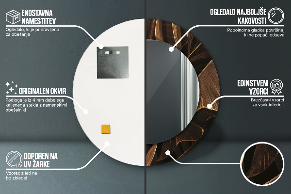 Specchio tondo decoro Foglie di banana marrone