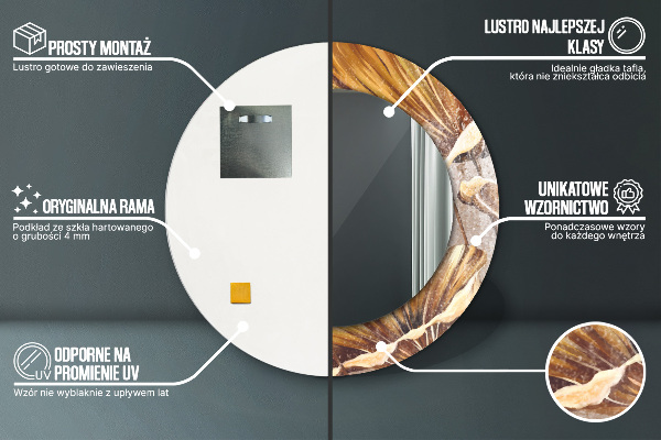 Specchio tondo decoro foglie dorate