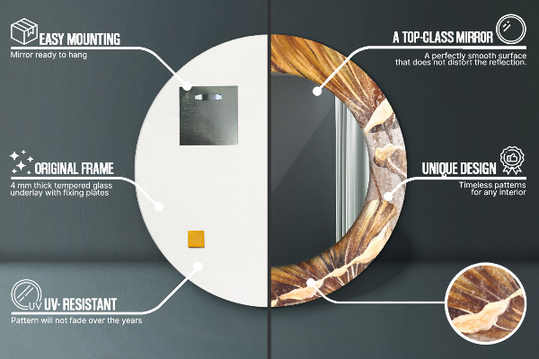 Specchio tondo decoro foglie dorate