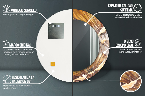 Specchio tondo decoro foglie dorate