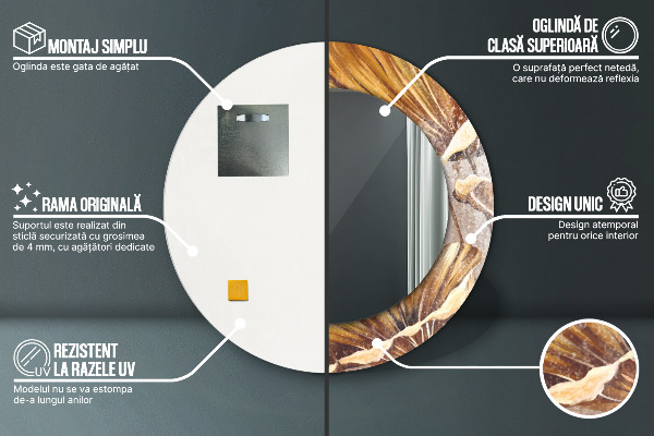 Specchio tondo decoro foglie dorate