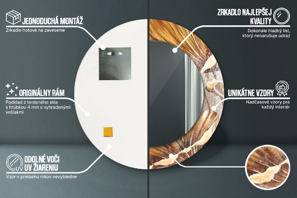 Specchio tondo decoro foglie dorate