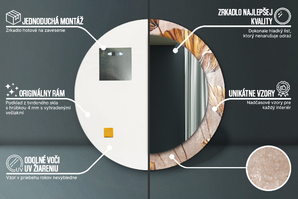 Specchio tondo decoro foglie dorate