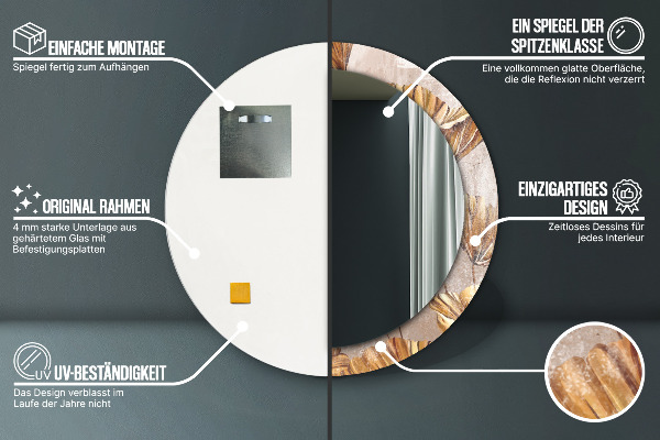 Specchio tondo decoro foglie dorate