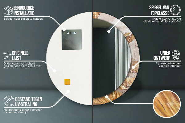 Specchio tondo decoro foglie dorate