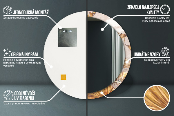 Specchio tondo decoro foglie dorate