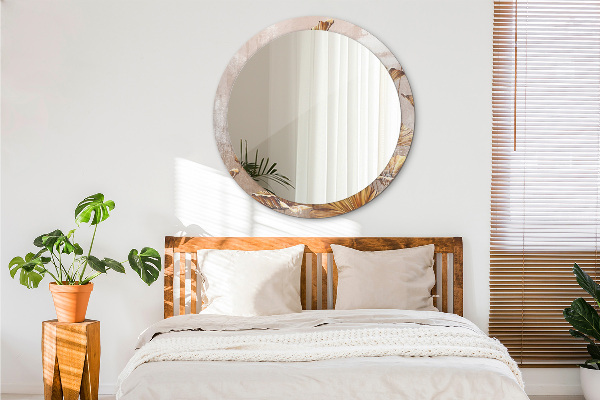 Specchio tondo decoro foglie dorate