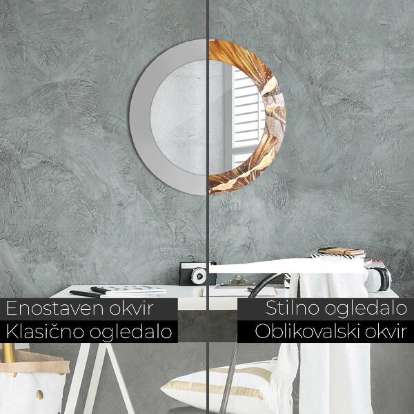 Specchio tondo decoro foglie dorate