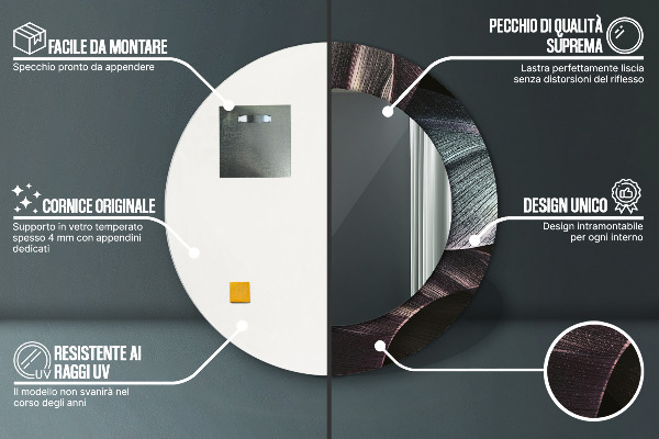 Specchio tondo decoro Foglie tropicali scure