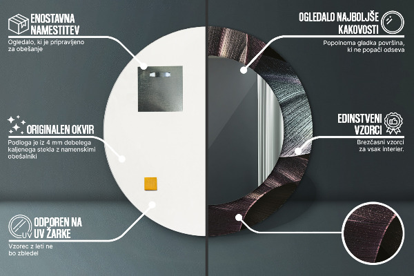 Specchio tondo decoro Foglie tropicali scure