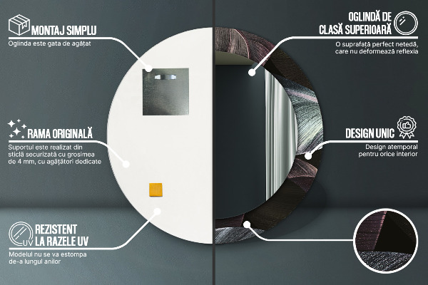 Specchio tondo decoro Foglie tropicali scure