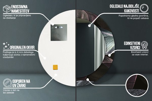 Specchio tondo decoro Foglie tropicali scure