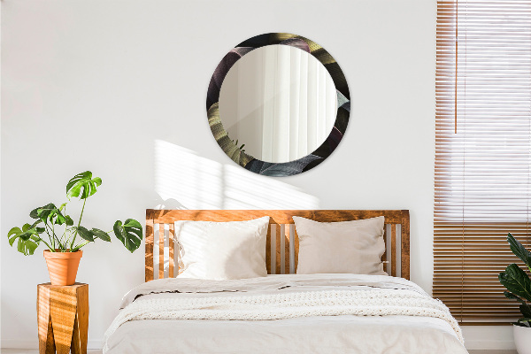 Specchio tondo decoro Foglie tropicali scure